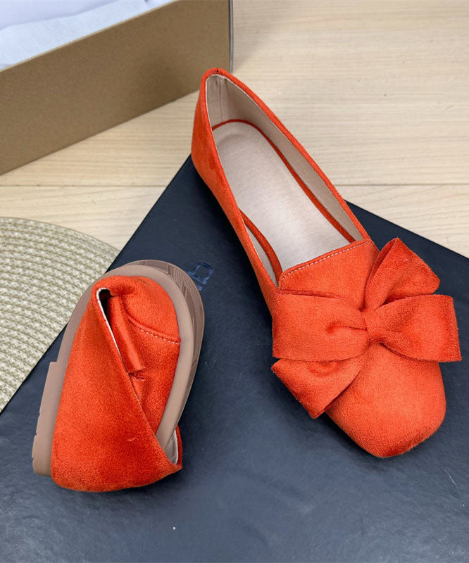 Plus Size Orange Flat Shoes For Women Suede Classy Splicing Bow