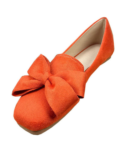 Plus Size Orange Flat Shoes For Women Suede Classy Splicing Bow