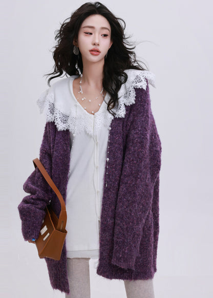 Plus Size Orange Oversized Pockets Knit Cardigans Winter