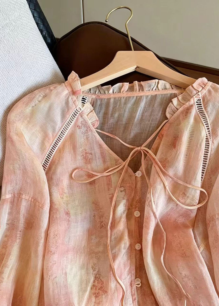Plus Size Orange Oversized Print Cotton Shirt Top Summer