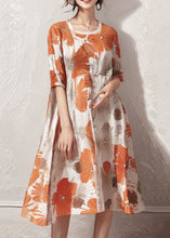 Load image into Gallery viewer, Plus Size Orange Print High Waist Cotton Dresses Half Sleeve
