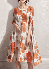 Load image into Gallery viewer, Plus Size Orange Print High Waist Cotton Dresses Half Sleeve