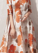 Load image into Gallery viewer, Plus Size Orange Print High Waist Cotton Dresses Half Sleeve