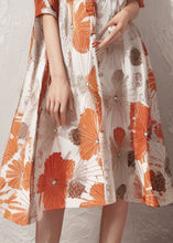 Load image into Gallery viewer, Plus Size Orange Print High Waist Cotton Dresses Half Sleeve