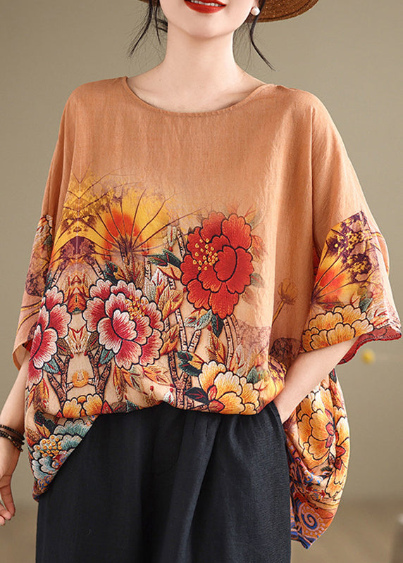 Plus Size Orange Print T Shirt Summer