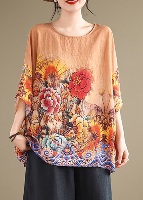 Plus Size Orange Print T Shirt Summer