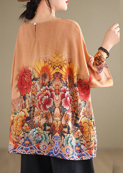 Plus Size Orange Print T Shirt Summer