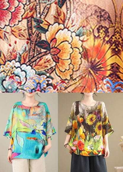 Plus Size Orange Print T Shirt Summer