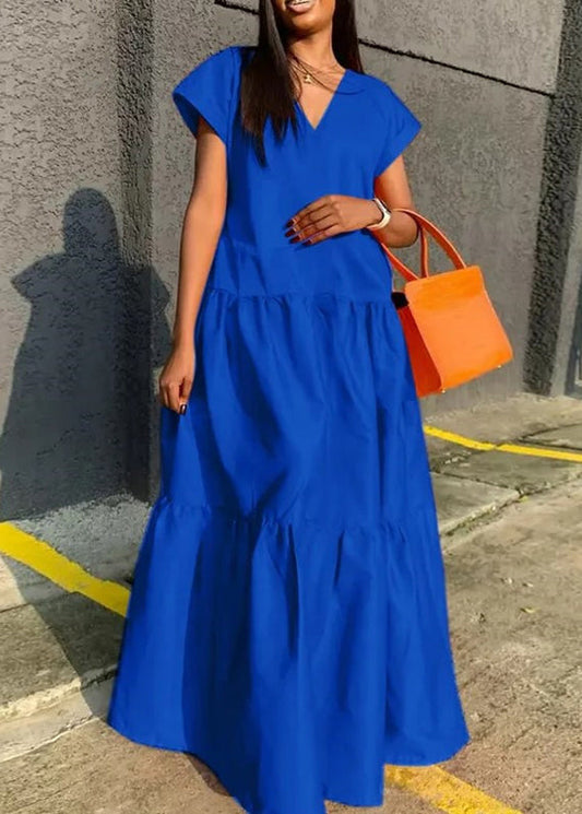 Plus Size Orange V Neck Patchwork Long Dress Summer