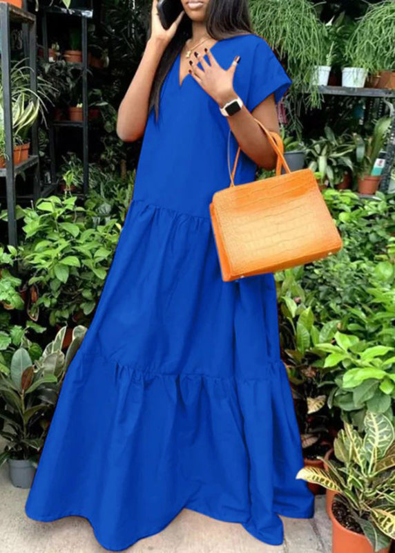 Plus Size Orange V Neck Patchwork Long Dress Summer