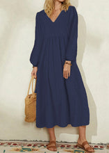 Load image into Gallery viewer, Plus Size Orange V Neck Patchwork Long Dresses Spring
