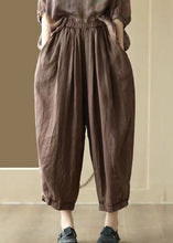 Load image into Gallery viewer, Plus Size Original Coffee Pockets Elastic Waist Linen Crop Pants Summer