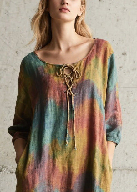 Plus Size Oversized Tie Dye Cotton Dress Fall