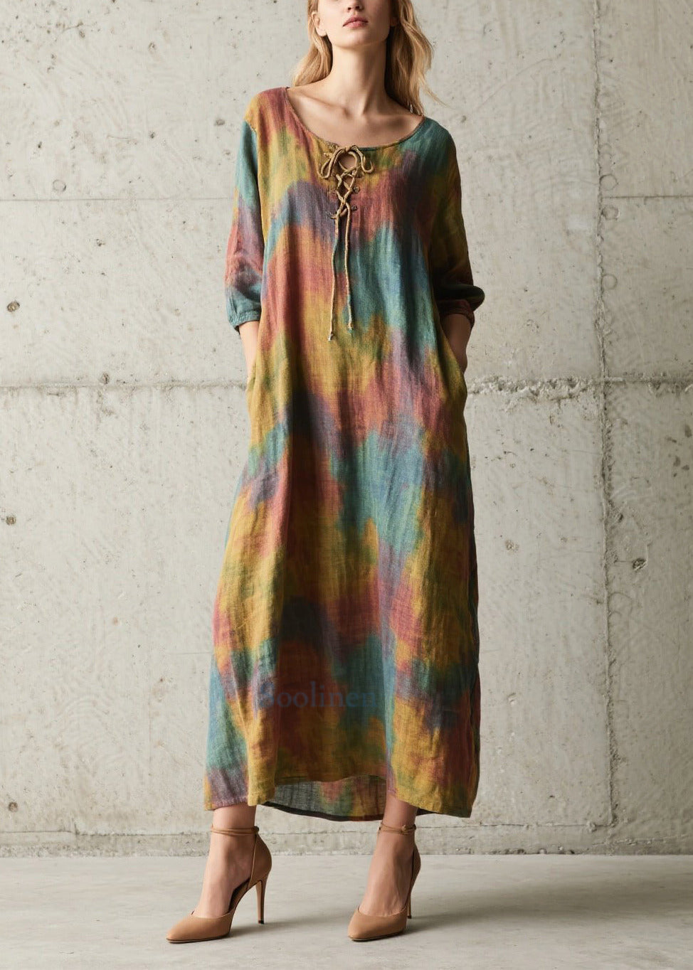 Plus Size Oversized Tie Dye Cotton Dress Fall