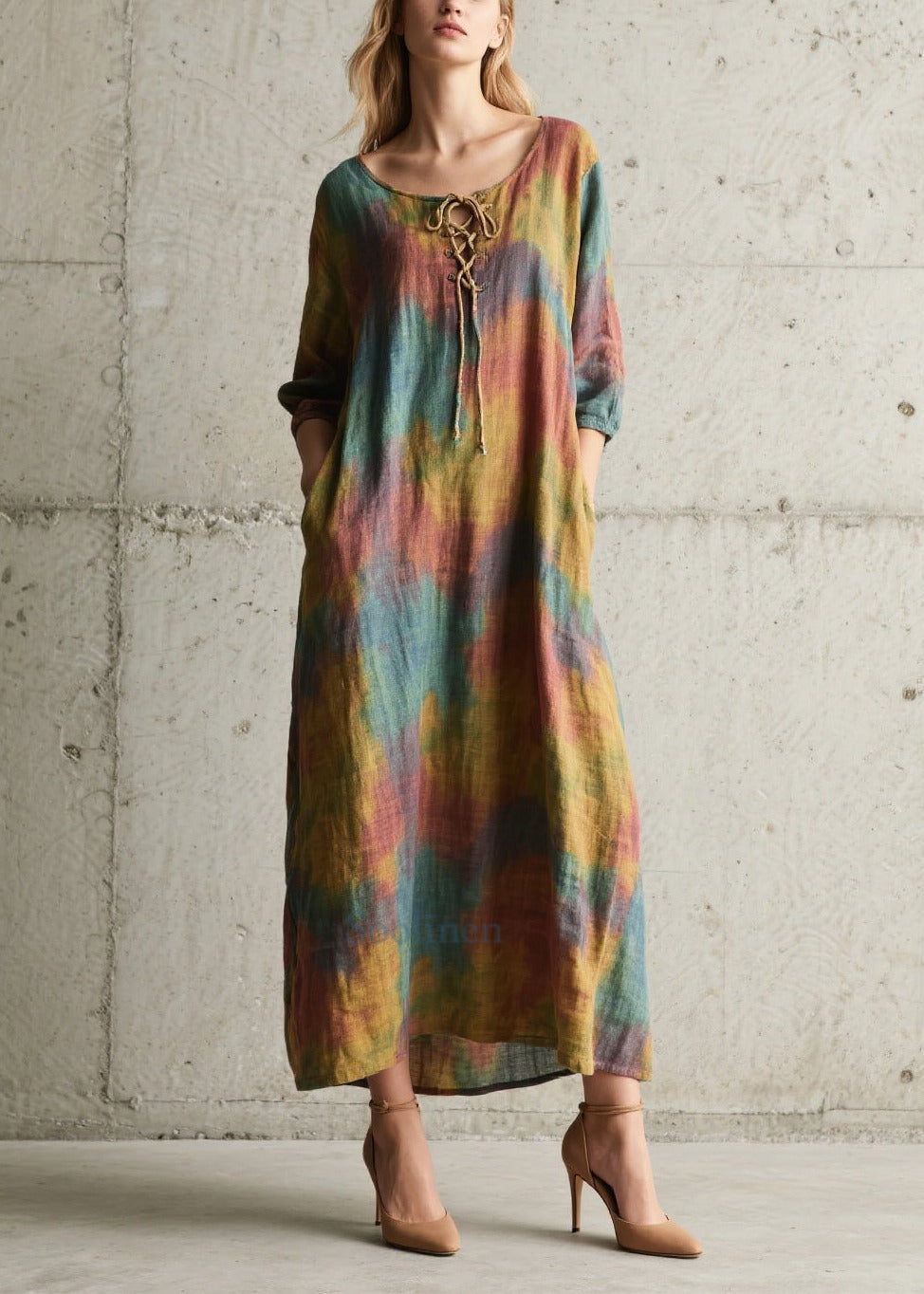 Plus Size Oversized Tie Dye Cotton Dress Fall