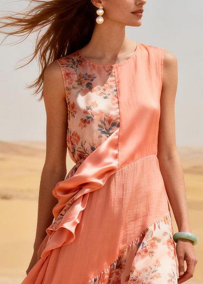 Plus Size Pink Asymmetrical Patchwork Chiffon Robe Dresses Summer