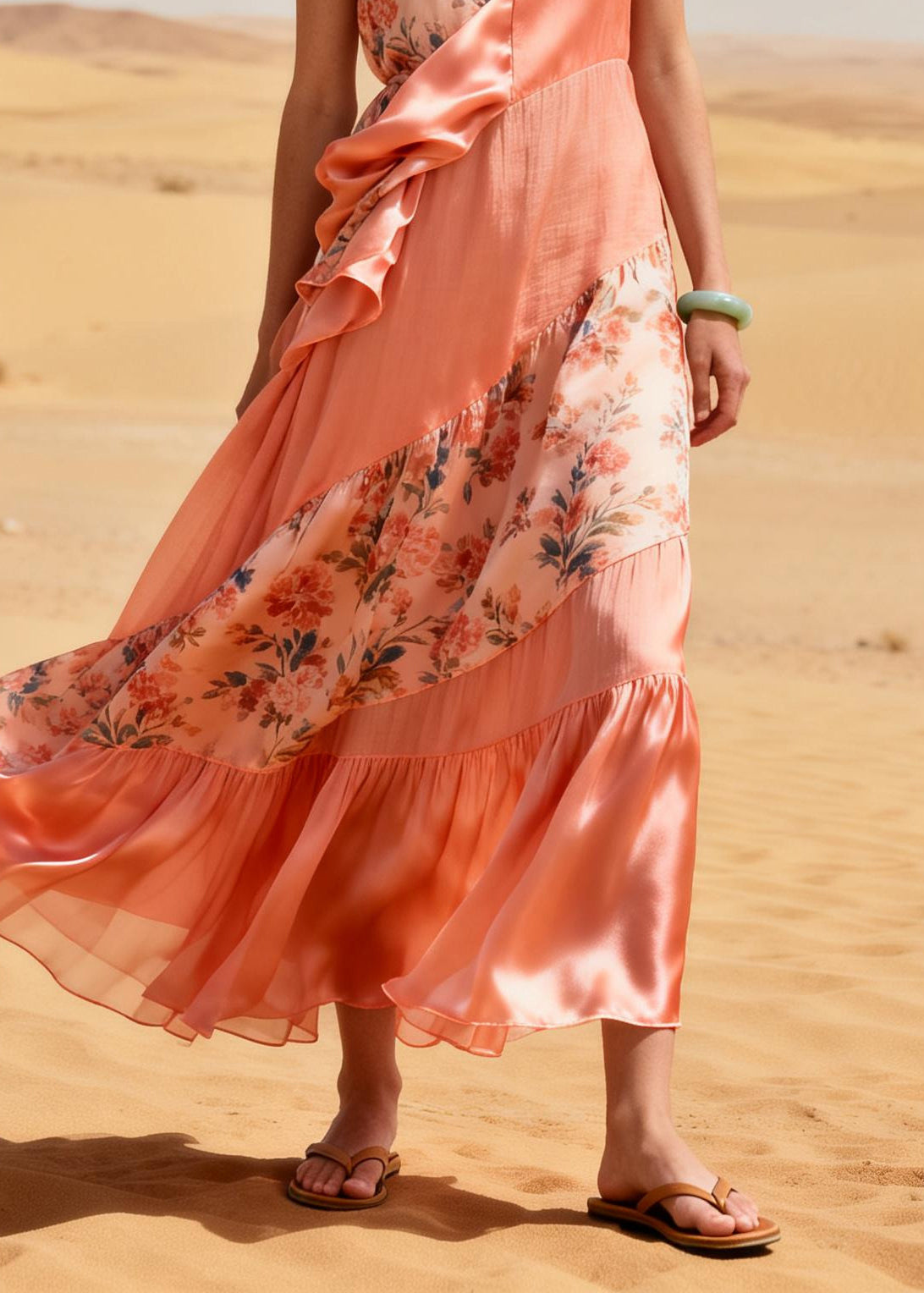 Plus Size Pink Asymmetrical Patchwork Chiffon Robe Dresses Summer
