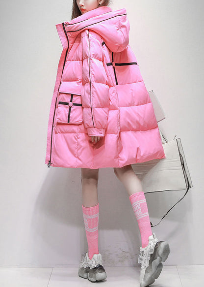 Plus Size Pink Hooded Pockets Duck Down Winter Coats Winter