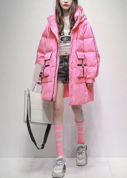 Plus Size Pink Hooded Pockets Duck Down Winter Coats Winter