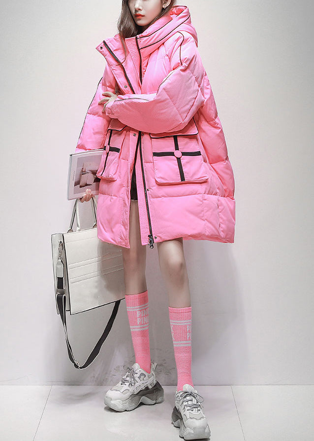 Plus Size Pink Hooded Pockets Duck Down Winter Coats Winter