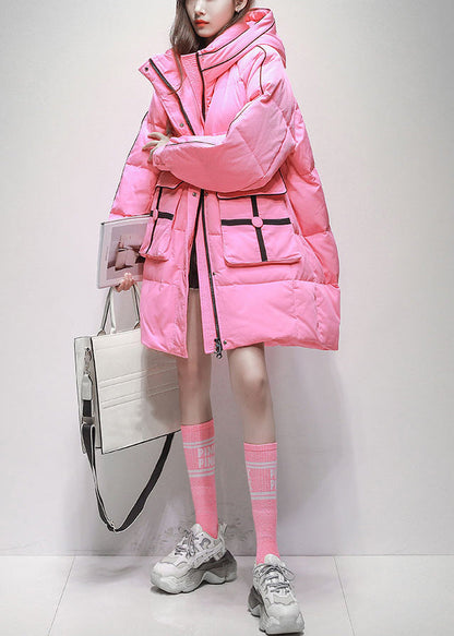 Plus Size Pink Hooded Pockets Duck Down Winter Coats Winter