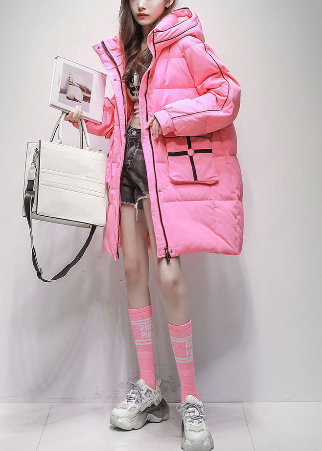 Plus Size Pink Hooded Pockets Duck Down Winter Coats Winter
