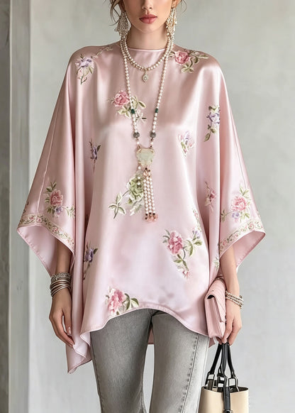 Plus Size Pink O-Neck Print Shirt Tops Fall