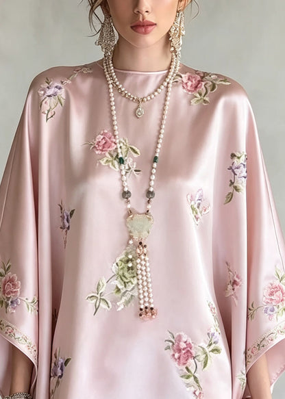 Plus Size Pink O-Neck Print Shirt Tops Fall