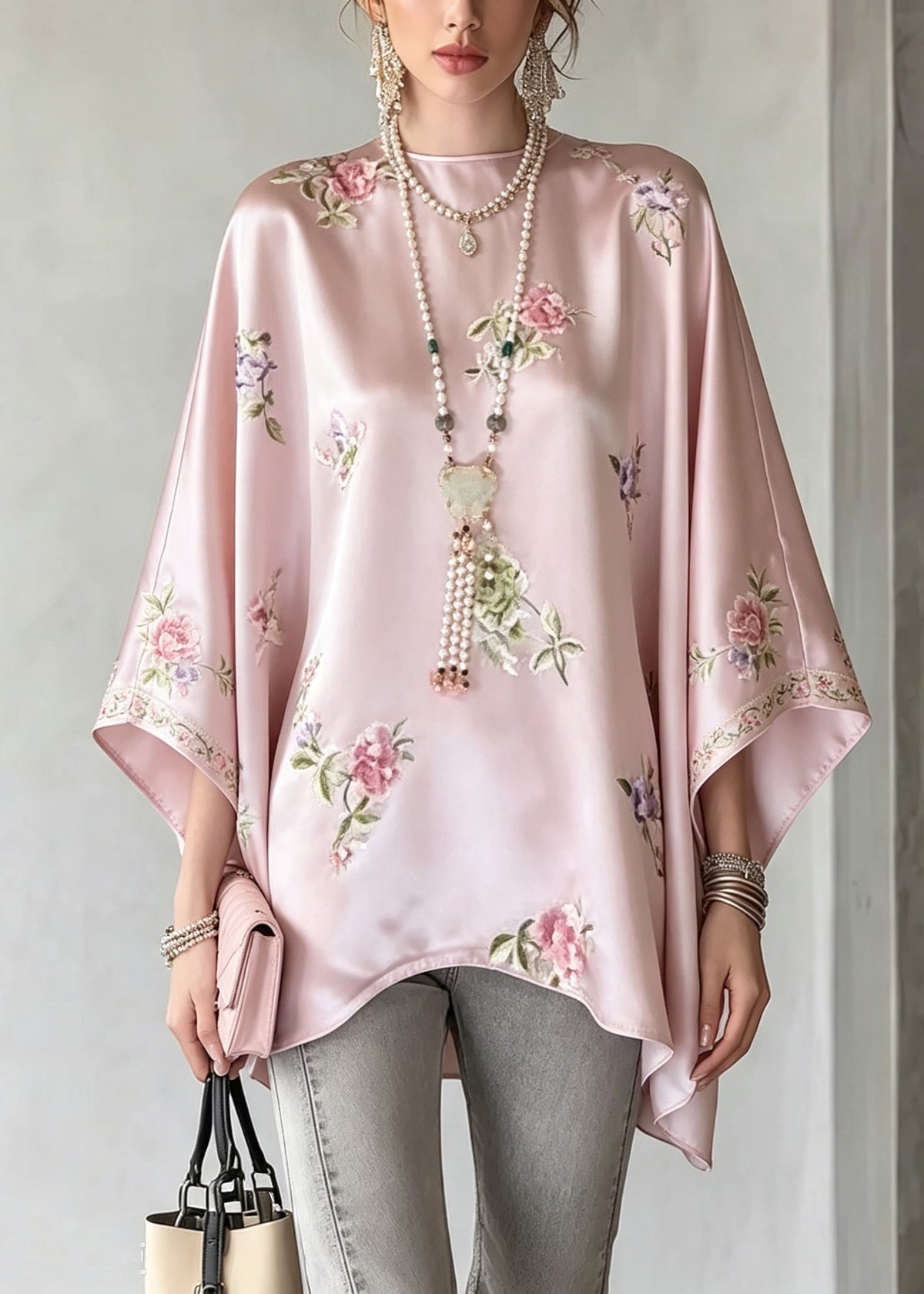 Plus Size Pink O-Neck Print Shirt Tops Fall