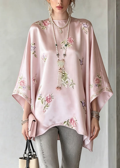 Plus Size Pink O-Neck Print Shirt Tops Fall