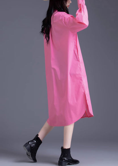 Plus Size Pink Oversized Cotton Long Dress Spring