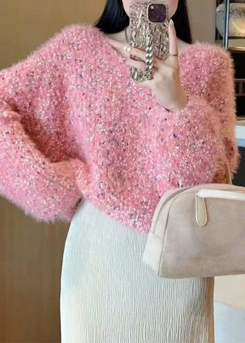 Plus Size Pink Oversized Fuzzy Fur Fluffy Knit Sweaters Winter