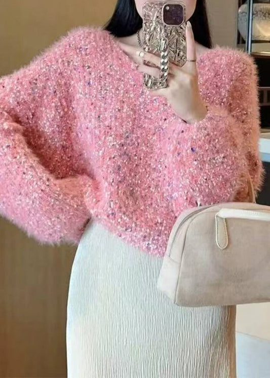 Plus Size Pink Oversized Fuzzy Fur Fluffy Knit Sweaters Winter