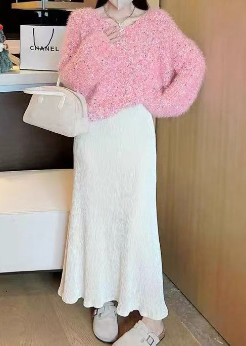 Plus Size Pink Oversized Fuzzy Fur Fluffy Knit Sweaters Winter
