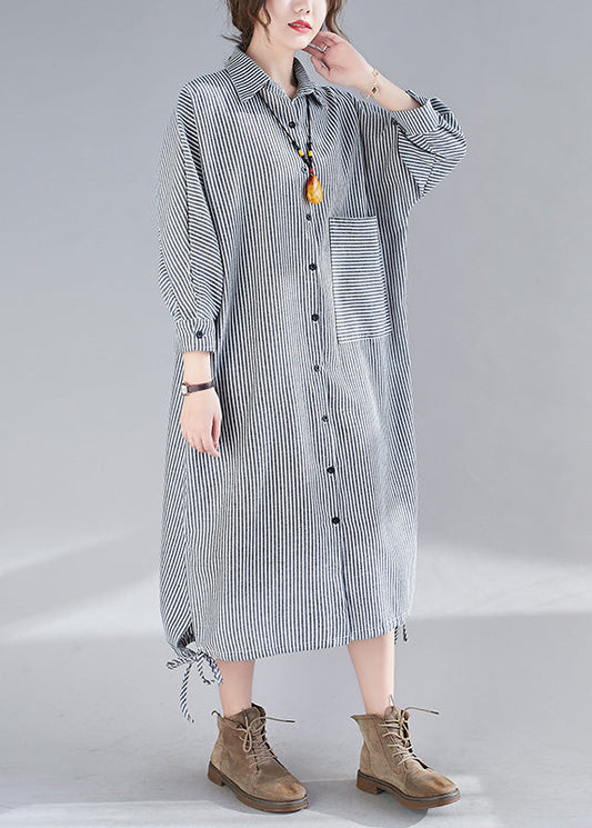 Plus Size Plaid Peter Pan Collar Button Side Open Long Shirts Dress Fall