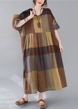 Load image into Gallery viewer, Plus Size Plaid V Neck Patchwork Linen Long Dresses Summer
