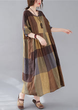 Load image into Gallery viewer, Plus Size Plaid V Neck Patchwork Linen Long Dresses Summer