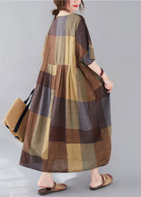 Load image into Gallery viewer, Plus Size Plaid V Neck Patchwork Linen Long Dresses Summer