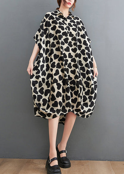 Plus Size Print Peter Pan Collar Pockets Cotton Dresses Summer