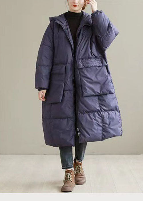 Plus Size Purple Hooded thick cotton blend Coats Winter