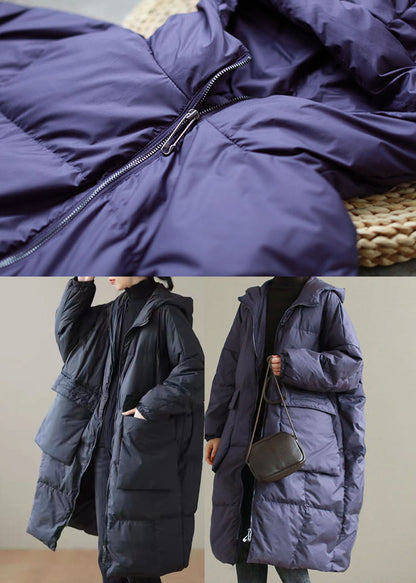 Plus Size Purple Hooded thick cotton blend Coats Winter