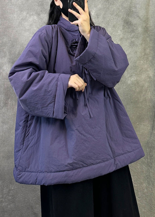 Plus Size Purple Oversized Fine Cotton Filled Pullover Parka Winter
