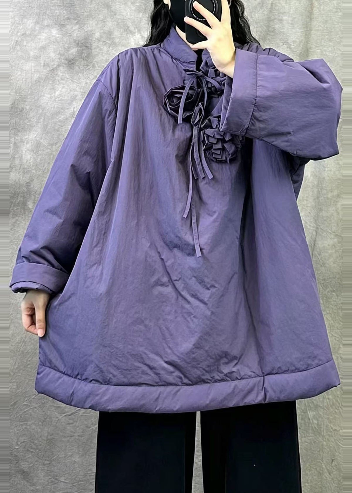 Plus Size Purple Oversized Fine Cotton Filled Pullover Parka Winter