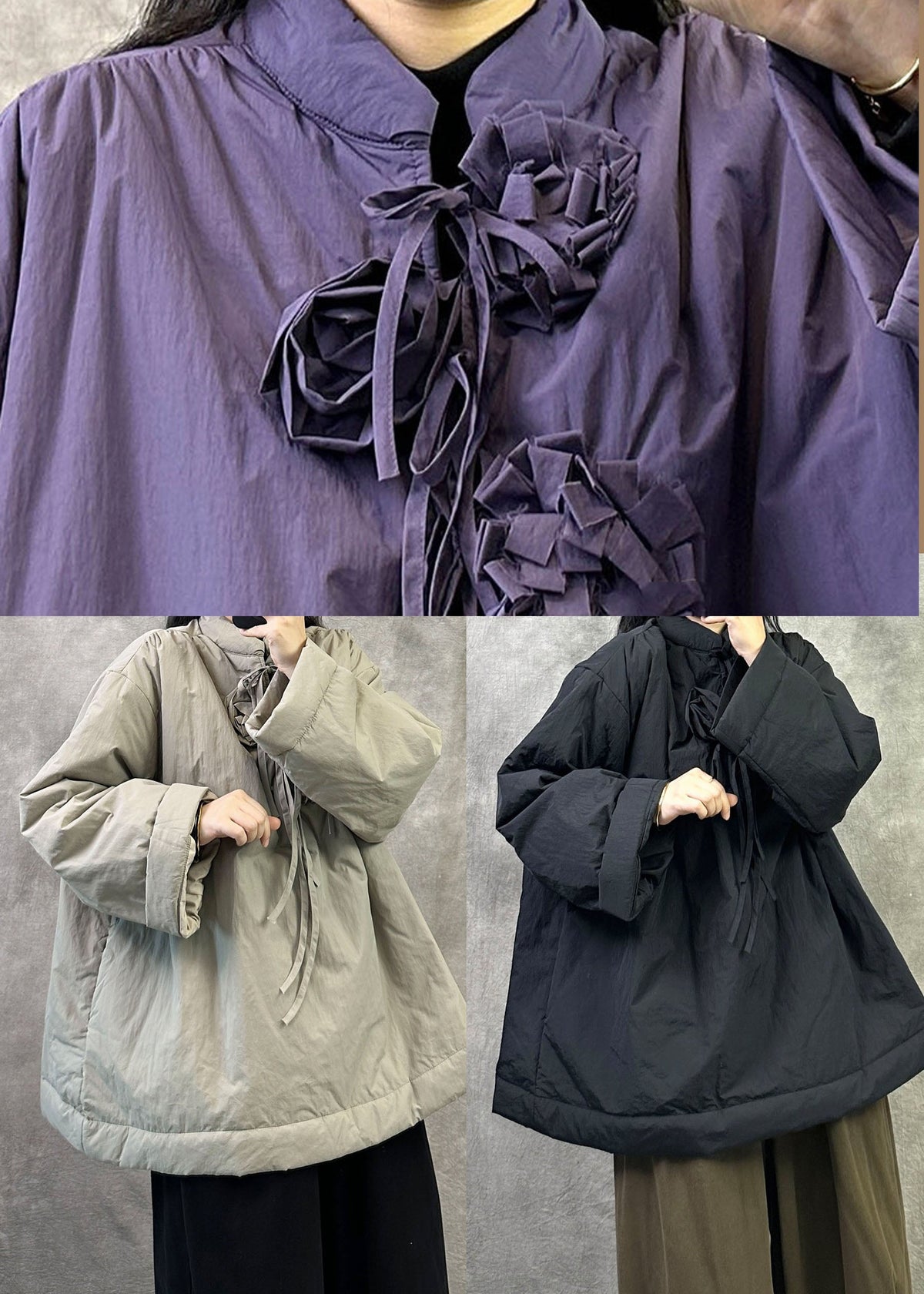 Plus Size Purple Oversized Fine Cotton Filled Pullover Parka Winter