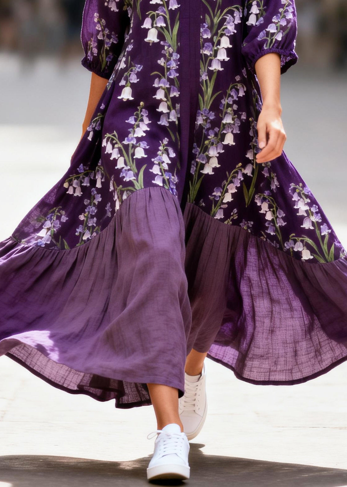 Plus Size Purple Oversized Patchwork Print Cotton Maxi Dresses Summer