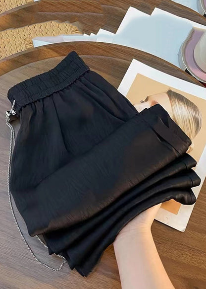 Plus Size Purple Print Elastic Waist Silk Cotton Wide Leg Pants Fall