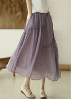 Plus Size green stripes elastic waist Asymmetrical A line Skirts Spring