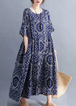 Load image into Gallery viewer, Plus Size Red O Neck Print Pockets Cotton Long Dress Summer