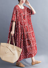 Load image into Gallery viewer, Plus Size Red O Neck Print Pockets Cotton Long Dress Summer