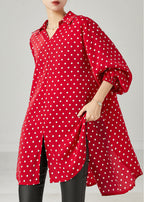 Plus Size Red Oversized Dot Chiffon Shirt Top Spring
